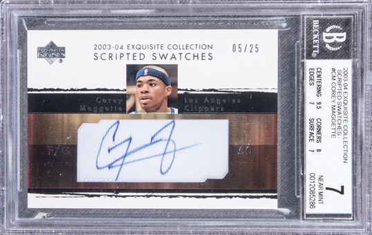 2003-04 UD "Exquisite Collection" Scripted Swatches #CM Corey Maggette Signed Game Used Patch Card (#05/25) – BGS NM 7/BGS 10